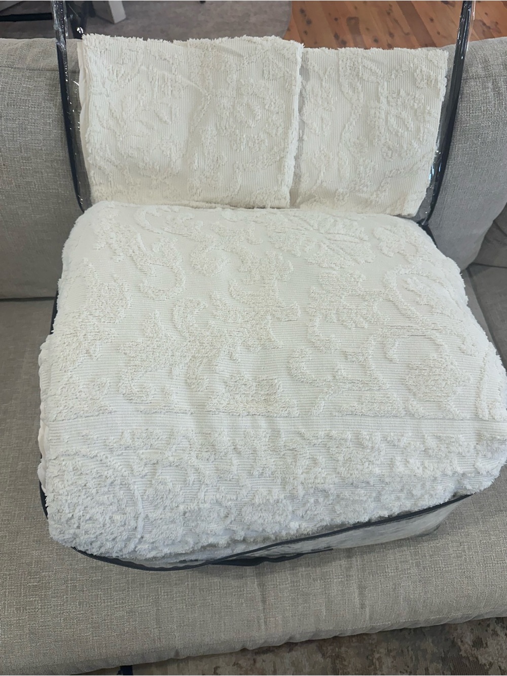 Madison Park. Cream Quilted Comforter Set with Embossed Medallion Pattern - Picture 11 of 12